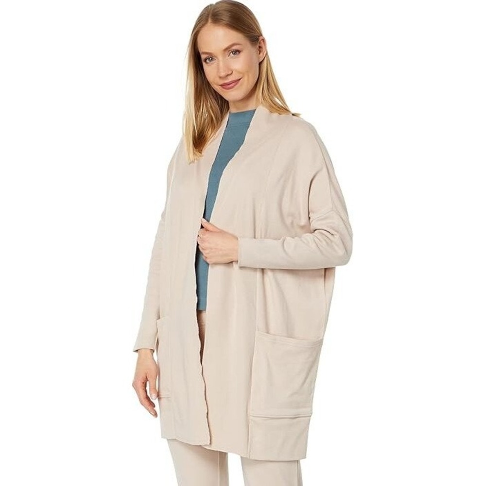 Pact Cotton Knit Open Front Airplane Cardigan Sweater Oat Women's Size M/L